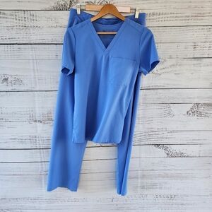 Figs Ceiling Blue Women's Scrub Top and Pants Set